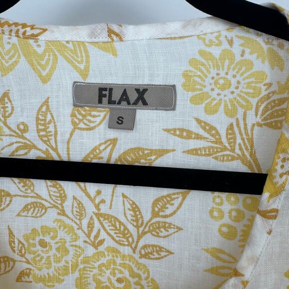 Flax women’s pull over blouse size small yellow flowers long sleeve 100% linen - Picture 5 of 9